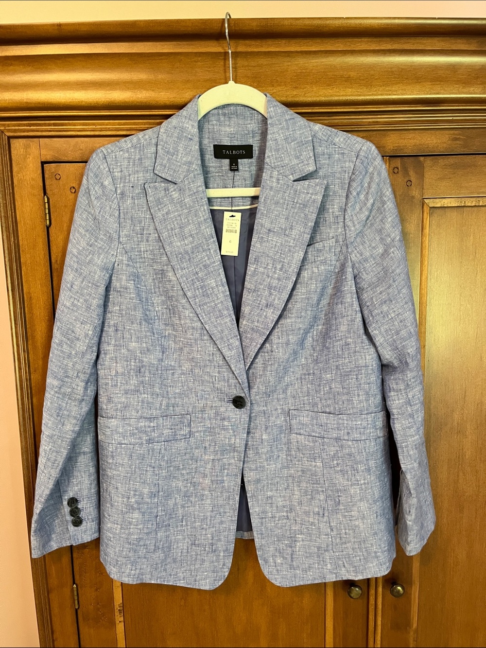 Talbots Light Blue Textured Linen-Blend Blazer - Single Button NWT . Beautiful